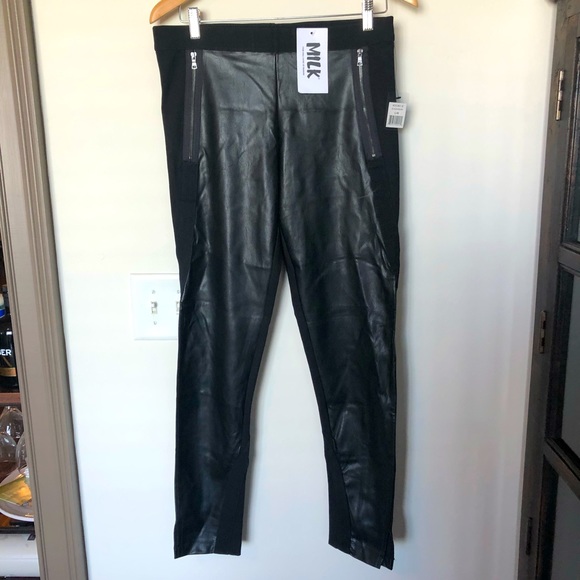 MILK Pants - MILK black faux leather stretch leggings, size L